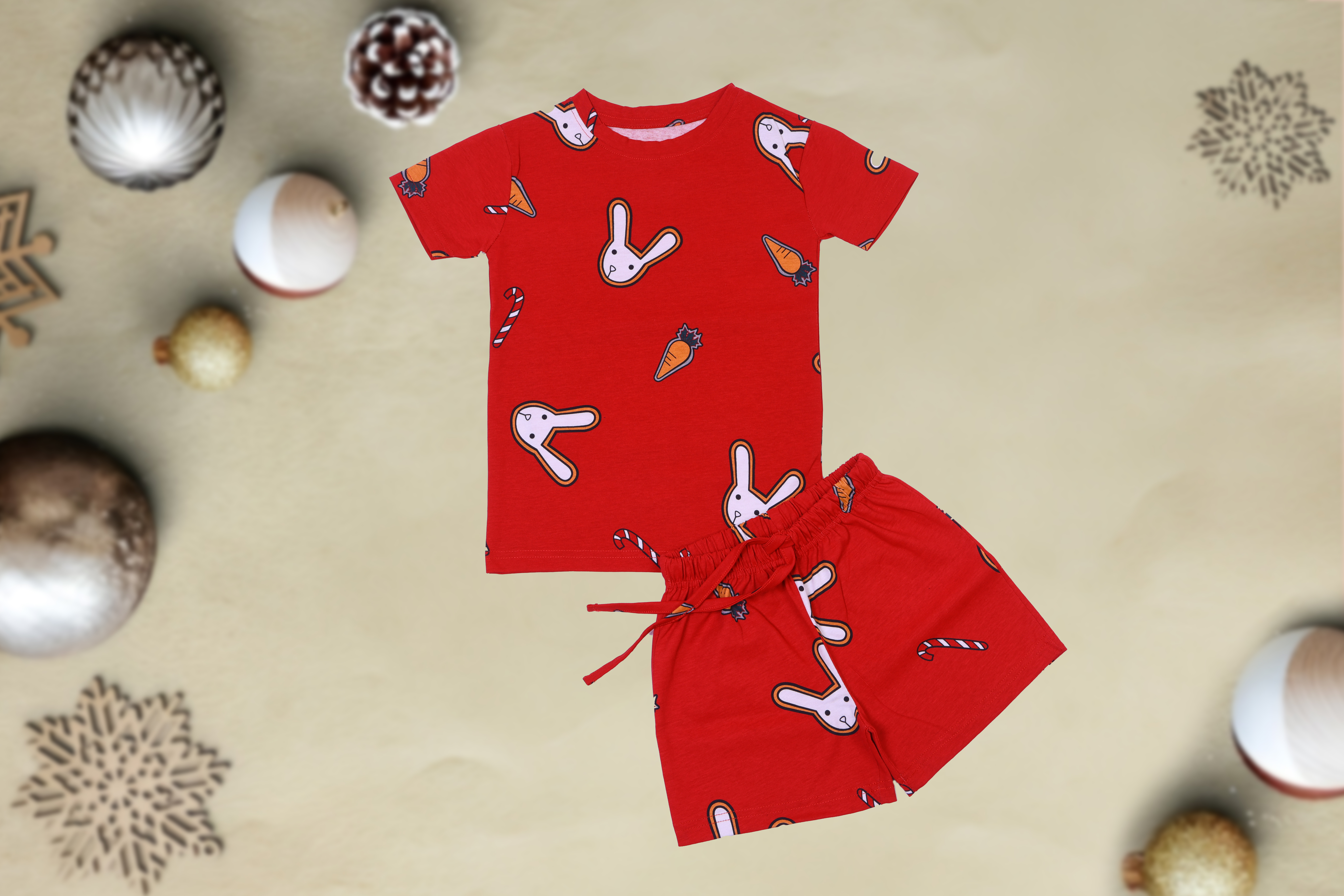 RED CARROT AND BUNNY AOP CORD SET