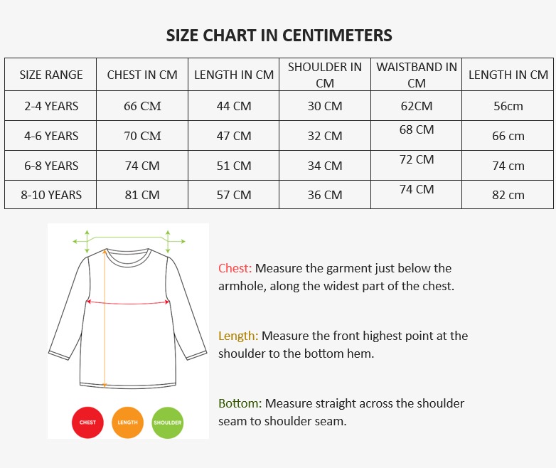Multi Colored unisex Tie and Dye Jogger Set Size Chart