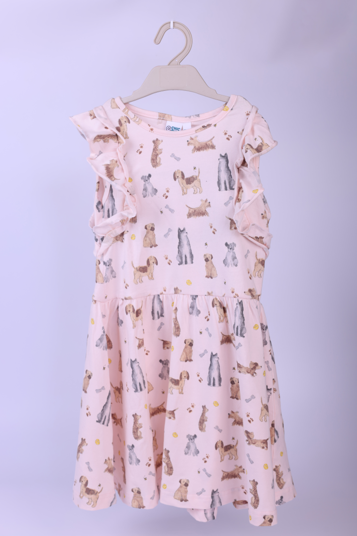 Butterfly sleeve with gathering waistband – Light Pink Dress