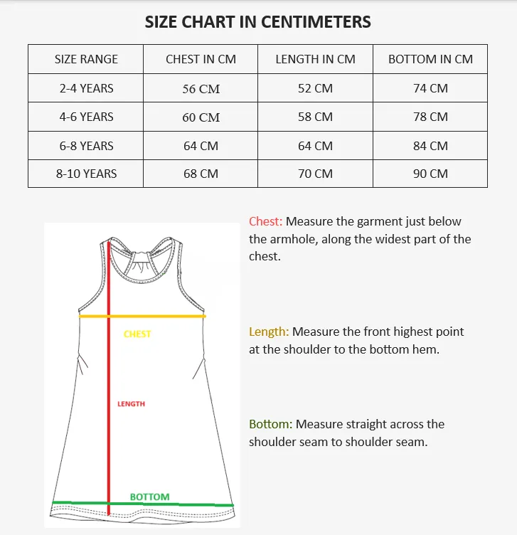 Girls Fruit Printed Regular Fit T-shirt Dress - AOP Size Chart
